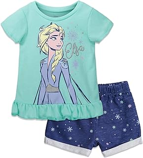 Disney Princess Frozen Moana Floral Peplum T-Shirt and French Terry Shorts Outfit Set Toddler to Big Kid