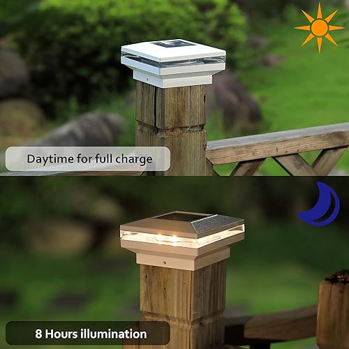 Miniatura 3 de Dynaming Paquete de 8 luces solares para postes, luces decorativas para exteriores, tapas de carcasa blanca alimentada por energía solar