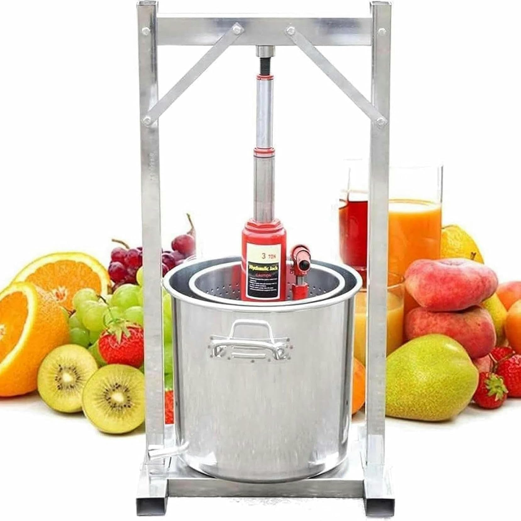 Manuelle Edelstahl-Fruchtweinpresse, Fruchtpresse, Traubenbrecher Für Weinherstellung, Mit 2-Edelstahlfässern, Für Outdoor, Küche Und Zuhause~/