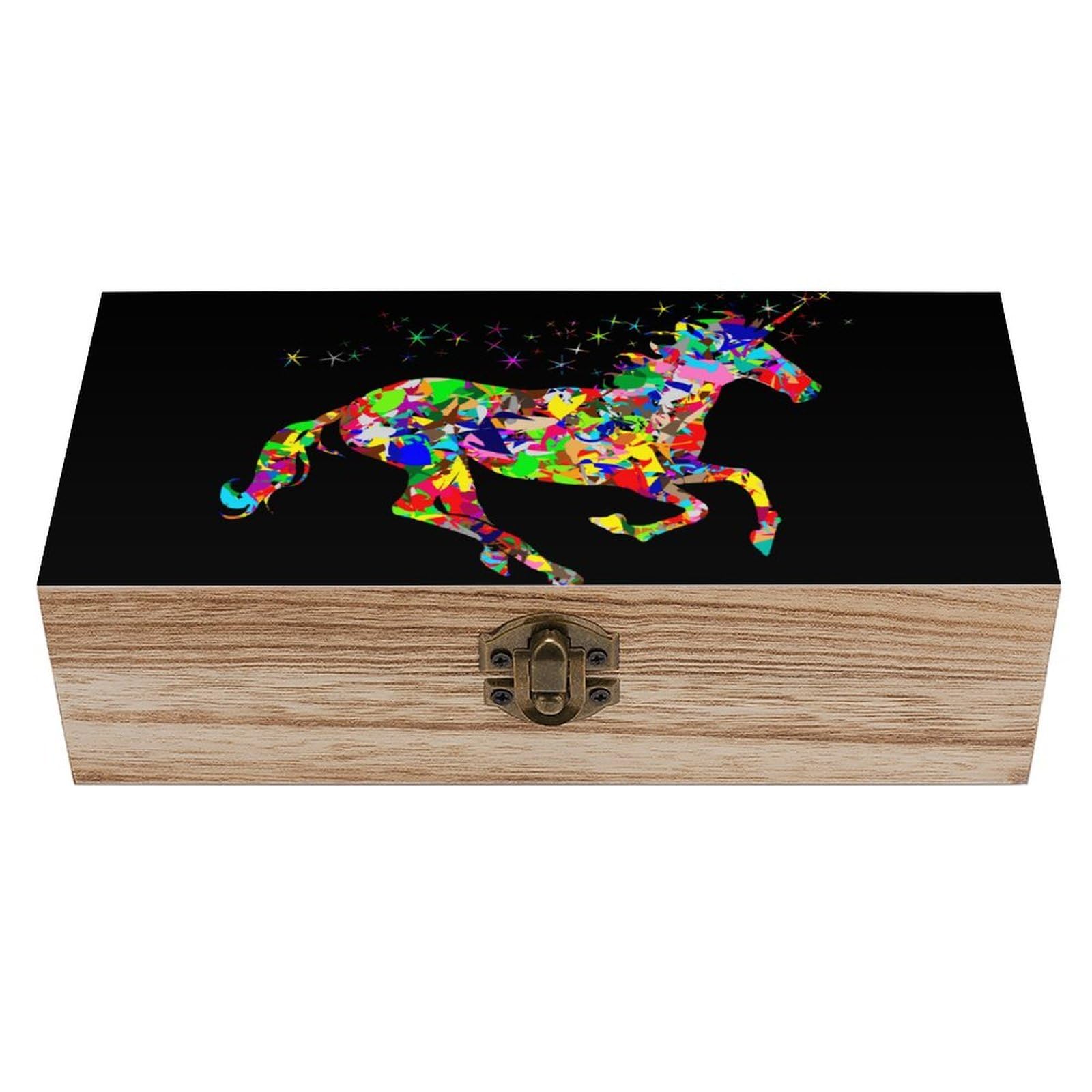 Cgsbngha Style Colorful Un-Icorns Rainbow Wooden Storage Boxes With Lid Memory Box Decorative Organiser For Office And Home