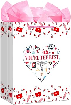 WhatSign Nurses Week Gift Bags Nurse Doctor Graduation Gifts Bag with Handle 11.5" Graduation Nursing Gifts Bag with Tissue Paper Nurse Day Gifts Bag for Medical School Graduates Nurse School Supplies