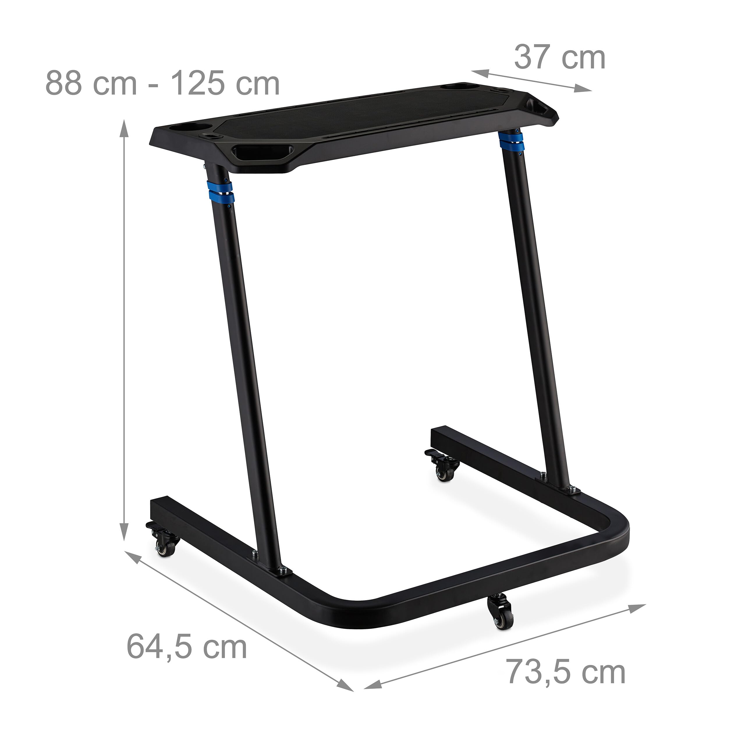 Relaxdays Tavolino Serviletto per Bicicletta, Altezza 88-125 cm, Tavolo Multiuso Porta Pc e Notebook, con Ruote, Nero