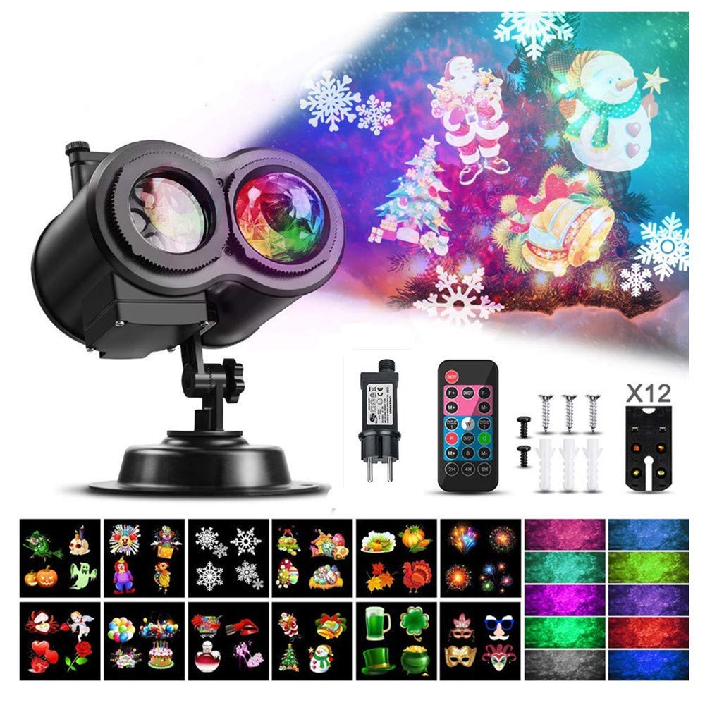 Proyector LED Con Control Remoto Luces De Navidad, Proyector Impermeable Al Aire Libre, 12 Diapositivas Reemplazables Para La Decoración De La Fiesta De Jardín (H2)