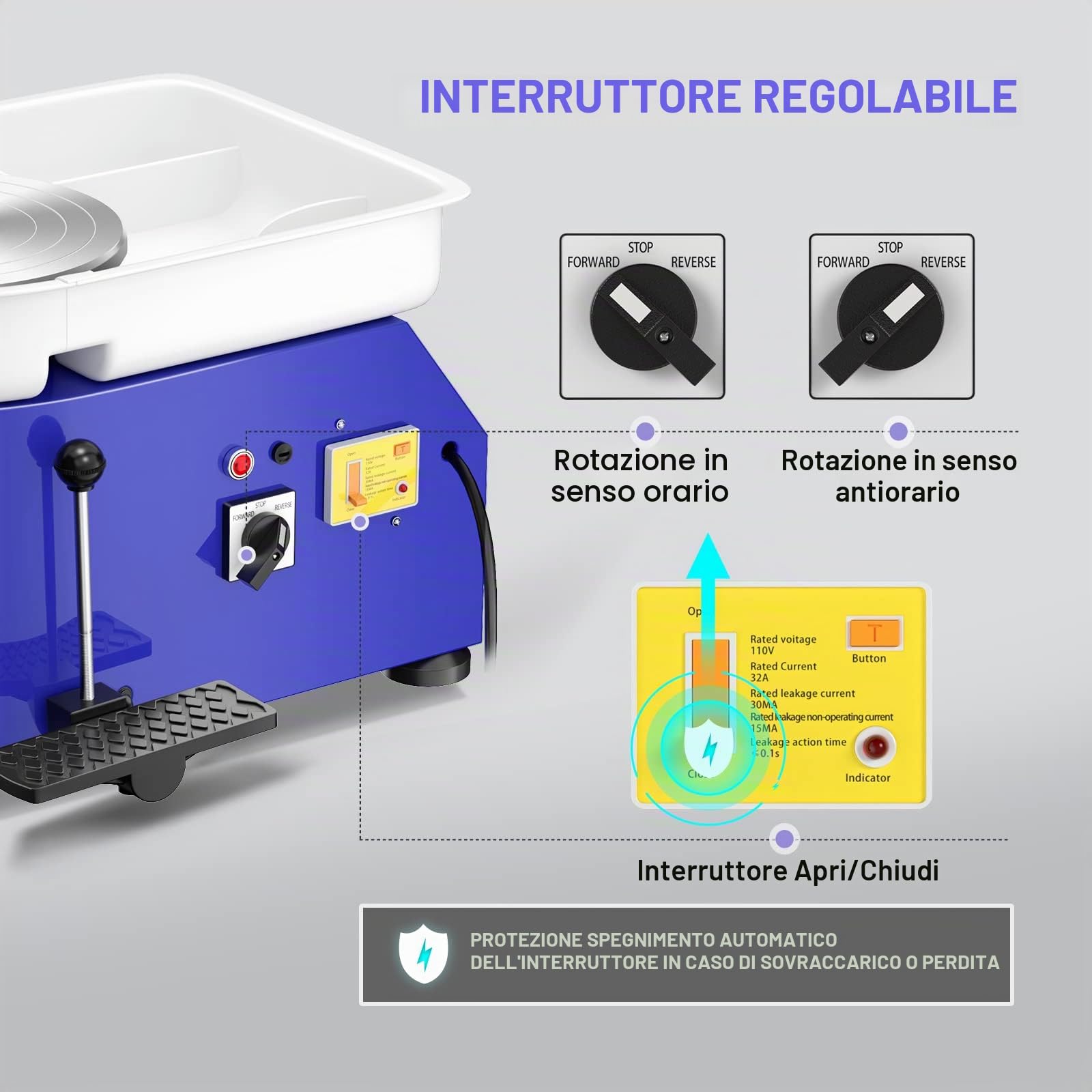Tornio per Ceramica, 25CM Macchina da Tornio per Argilla che Forma la Macchina 350W Strumento Elettrico di Argilla fai da te con Pedale e Bacino Staccabile