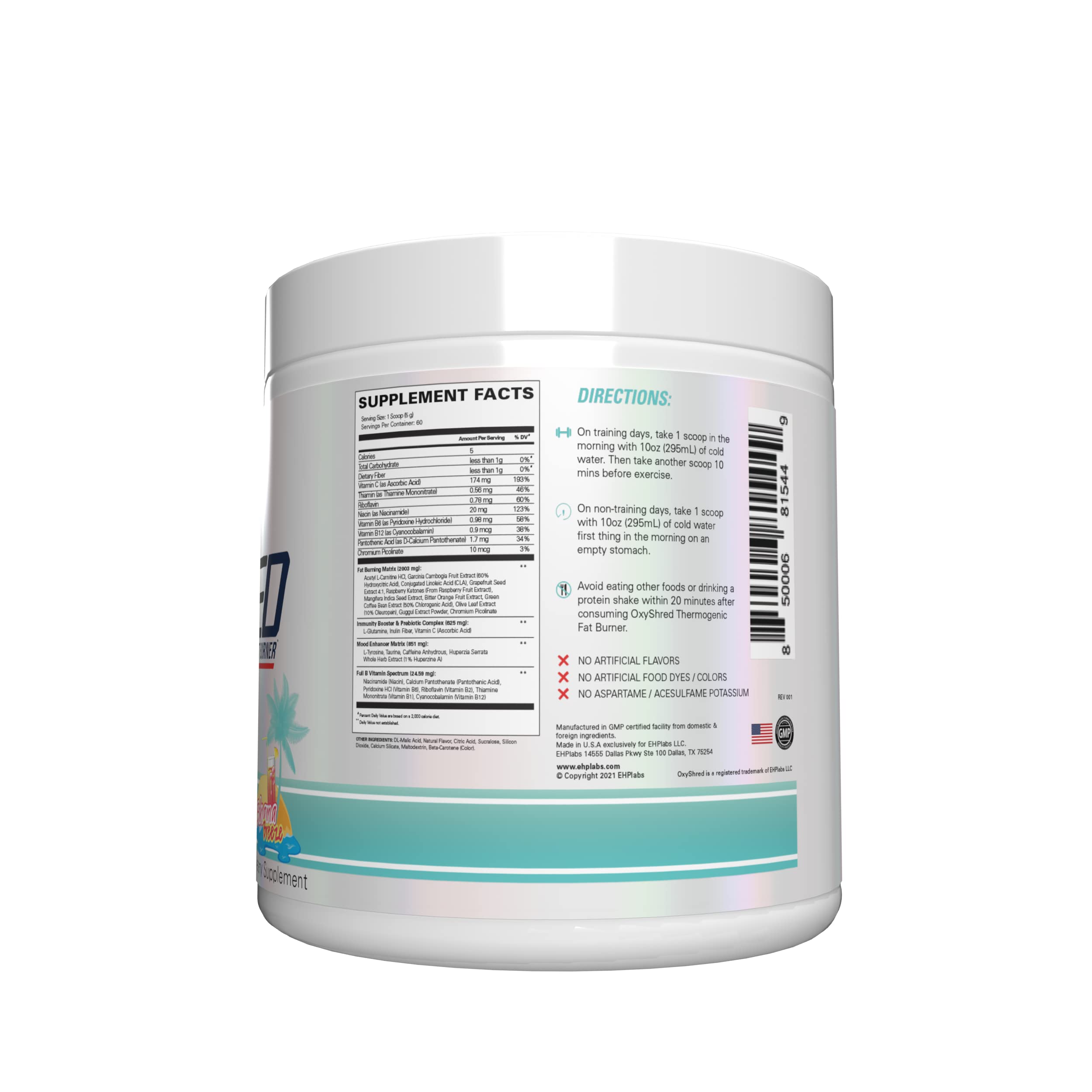 EHP Labs OxyShred Pre Workout Powder - Preworkout Powder with L Glutamine & Acetyl L Carnitine, Energy Boost Drink - Bahama Breeze/Beach, 60 Servings — Amazon image 10