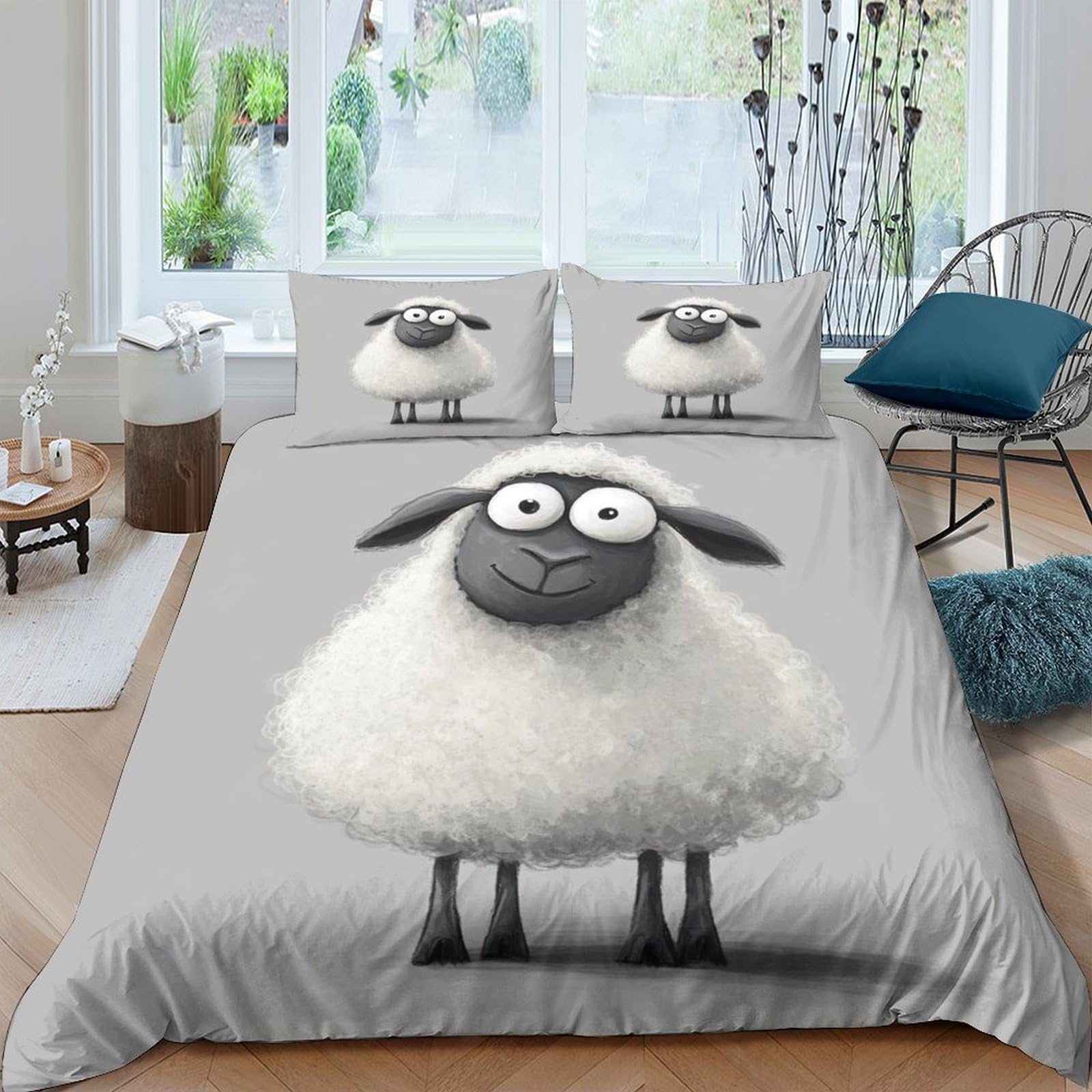 Ctjqhvkz Style-7 3D Printed Cute Sheep Fitted Sheet Microfiber Grey Cartoon Animal Bed Cover For Bedroom Guest Room Mattress Decor Single（135X200cm）