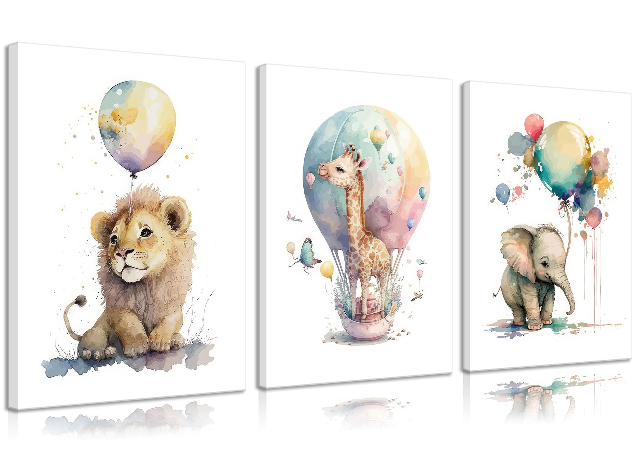 Lienzo decorativo para pared de niños, diseño de jirafa, león y elefante, 3 piezas, diseño de animales de safari, decoración de pared para habitación de niños y niñas, sin marco