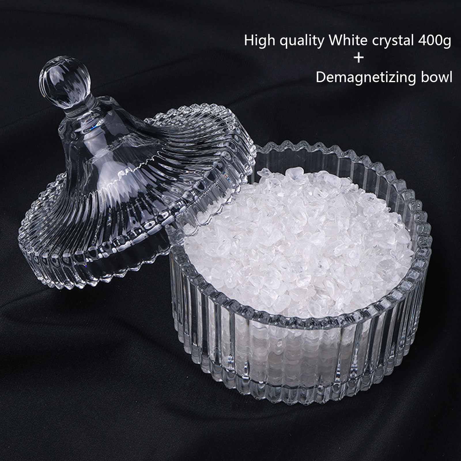 400 g de Chips caído Piezas trituradas de Piedra con tazón de Almacenamiento - Curación de Piedras de Cristal de Reiki para Joyas Que Hacen la decoración del hogar,Blanca