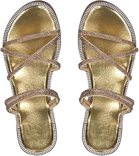 OYOANGLE Women's Rhinestone Sparkly Fancy Cute Dressy Bling Flat Sandals