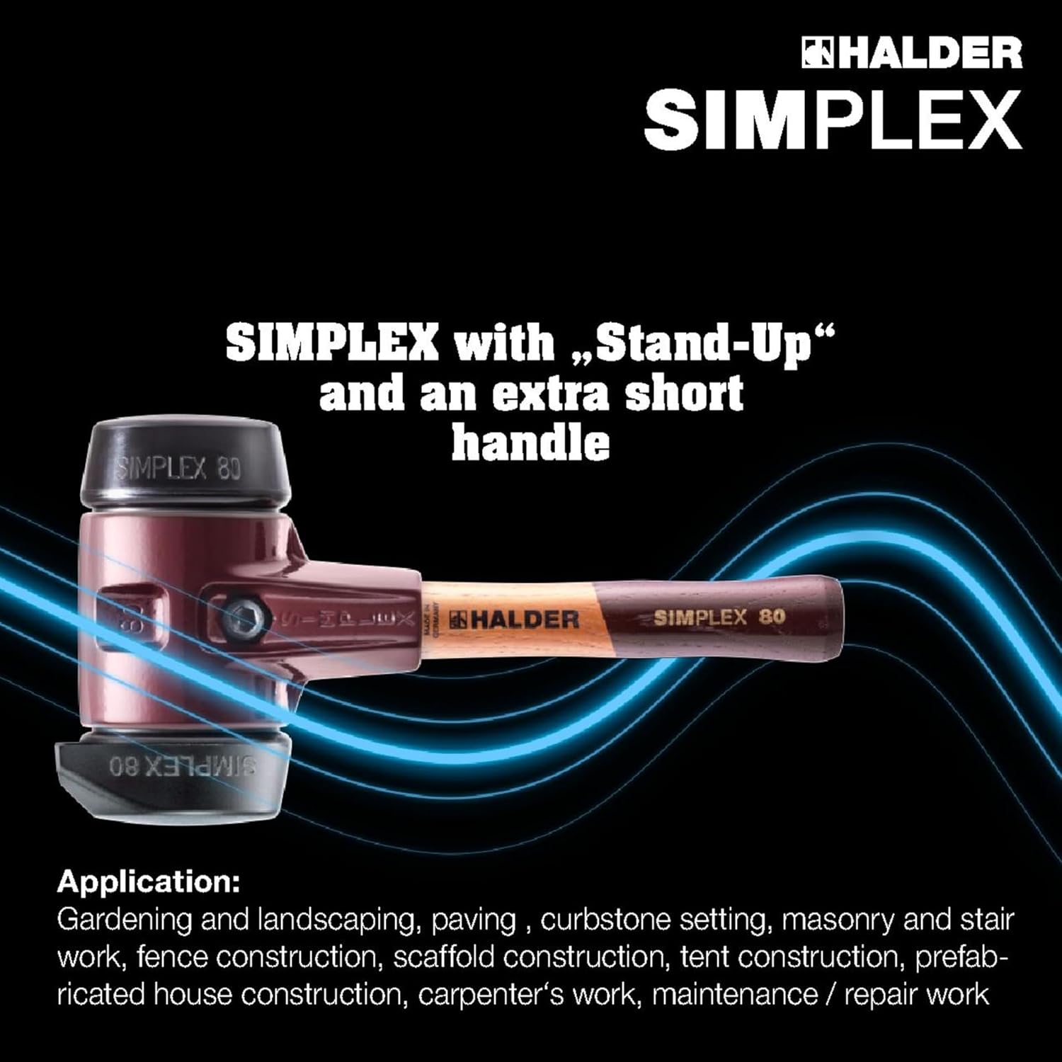 Halder Simplex Soft-Faced Mallet 3022.282 – Medium-Hard "Stand-Up" Rubber Inserts, Cast Iron Housing with Handle Protection Sleeve, Extra Short Hickory Handle, 80mm, 6.2 lbs.