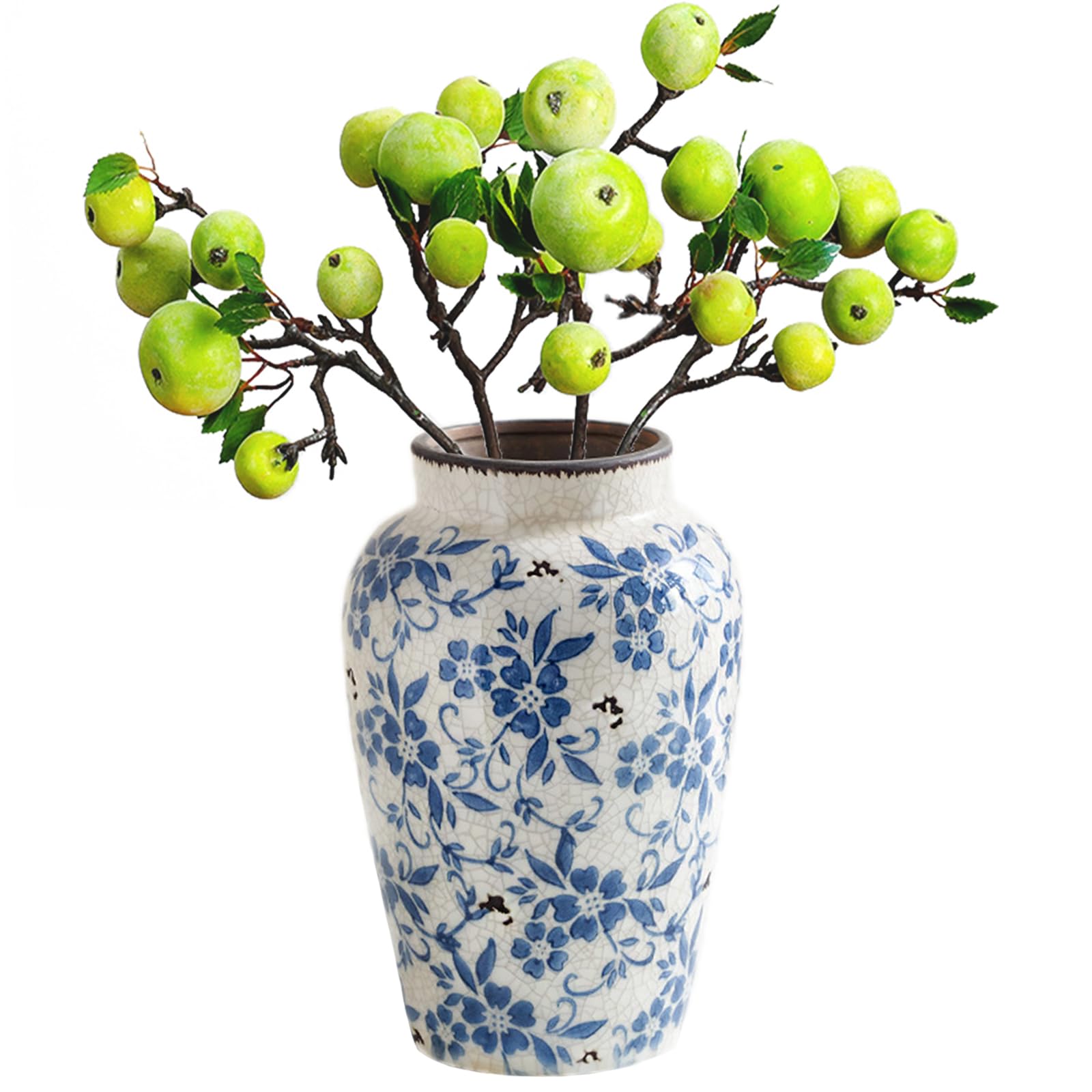 Jarrones Chinos Porcelana Blanco y Azul, Jarrones Decorativos Pequeños de Cerámica, Jarrón Flores Vintage Hecho a Mano con Grieta Esmalte para Decoración del Hogar, Oficina 15,5 x 24,5 cm (L)