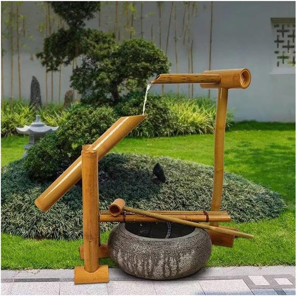 Fontana Solare Kit Fontana d'Acqua in bambù Kit Fontana in bambù Fontana d'Acqua e Pompa, Cascata Laghetto Giardino Giapponese Accenti in bambù per Esterni