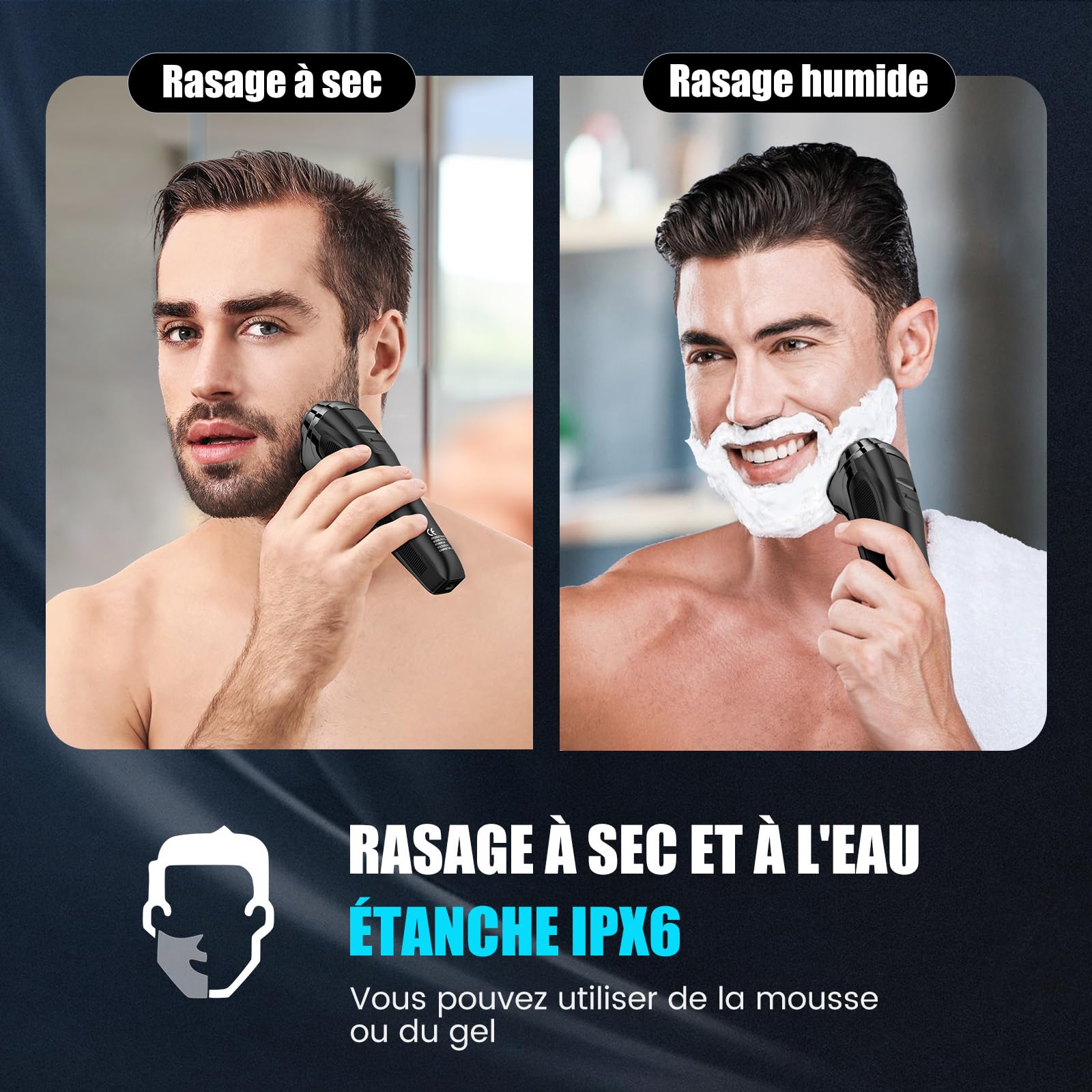 Brightup Rasoir Électrique Homme avec Tête Flottante 4D, Sans Fil LED Rasoirs Barbe Étanche IPX6, Recharge USB-C et Tondeuse Pop-Up, Verrouillage de Voyage