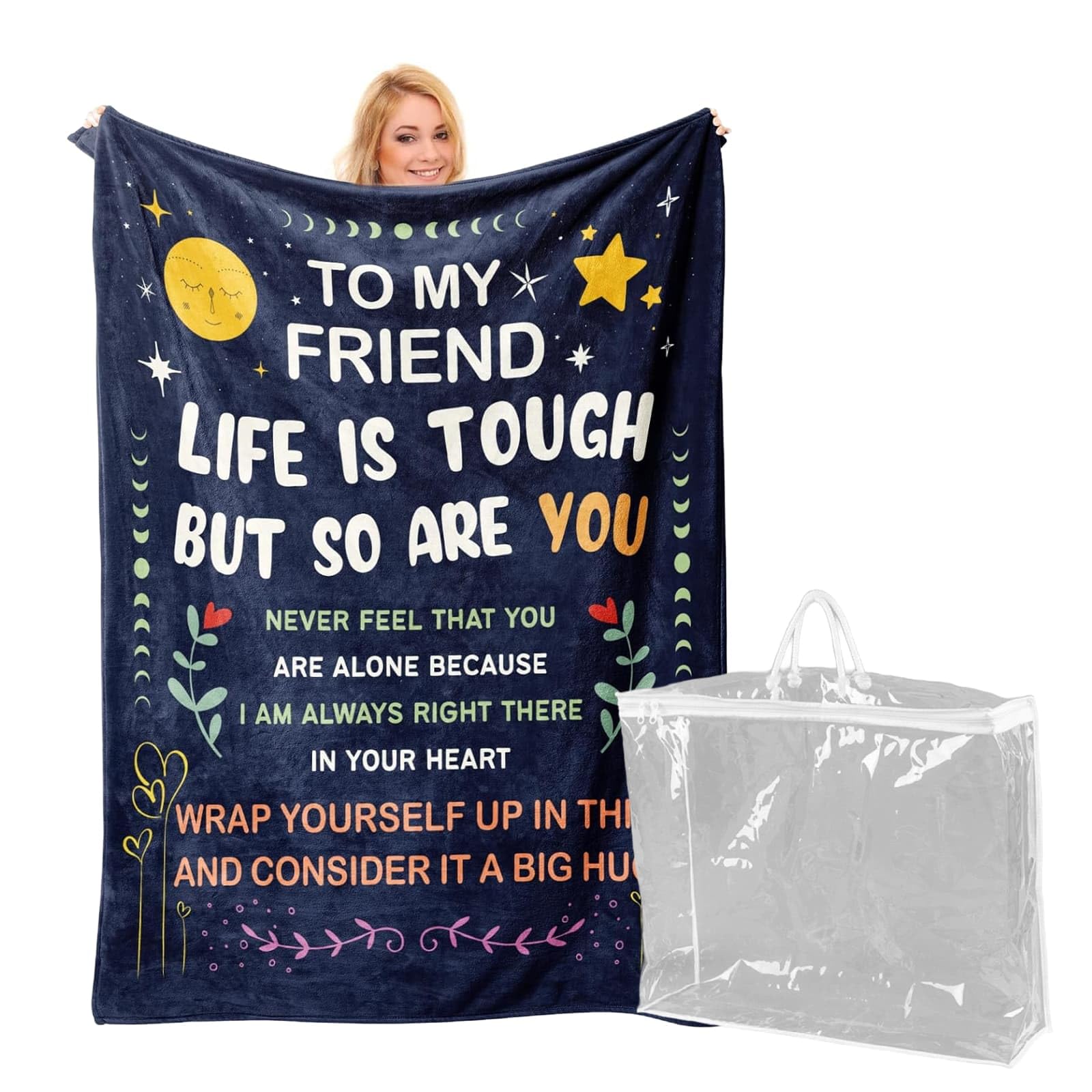 Best Friend Birthday Gifts for Women/Men, Blankets Friendship Special Presents with Handbag, 60" x 50" Soft Throw Blanket for Friends, Besties, BFF, Soul Sister, to My Friend Blanket