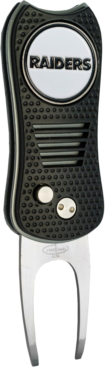 Team Golf NFL Switchblade Divot Tool with Double-Sided Magnetic Ball Marker, Features Patented Single Prong Design, Causes Less Damage to Greens, Switchblade Mechanism