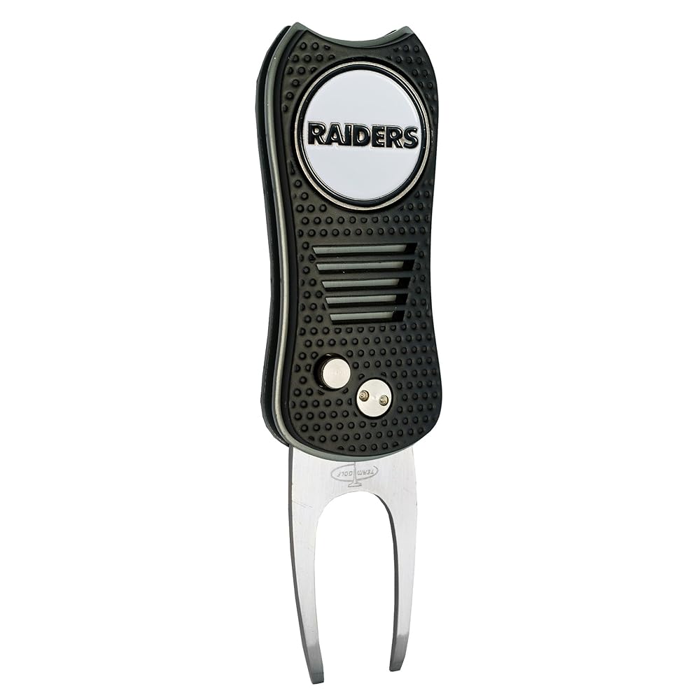 Team Golf NFL Las Vegas Raiders Retractable Divot Tool with Double-Sided Magnetic Ball Marker, Features Patented Single Prong Design, Causes Less Damage to Greens