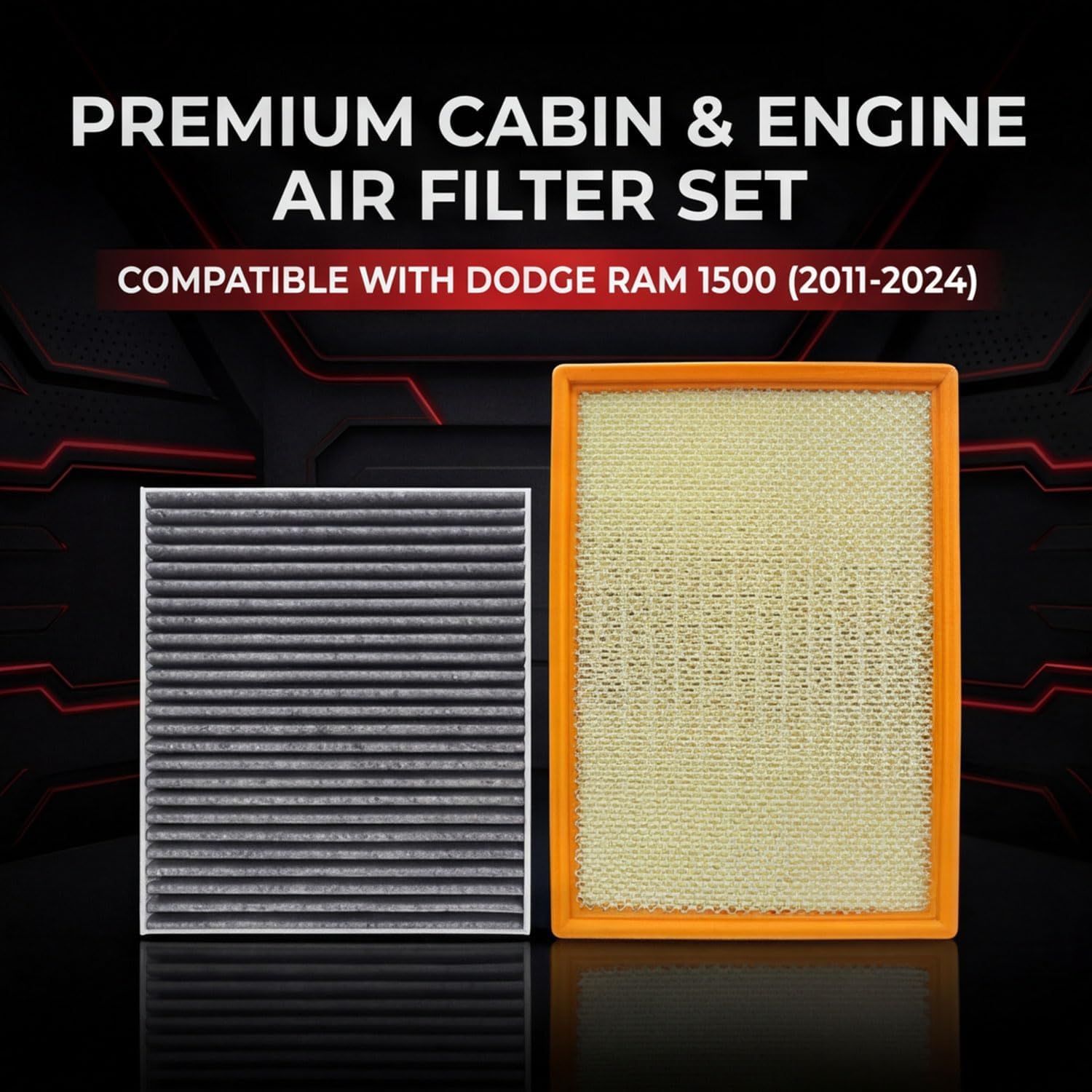 Cabin Engine Air Filter Set 68441763AA Compatible with Dodge Ram 1500 2011-2024 Ram 1500 Classic 2019-2024 Select Models Replaces 68441763AA 68406048AA