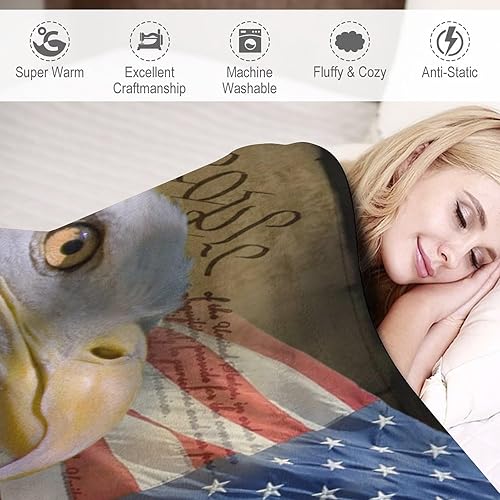 Miniatura 4 de Manta de águila con diseño de águila, diseño vintage de pájaro nacional, plegable, cálida, acogedora, gruesa, esponjosa, silla, sofá, cama, oficina,