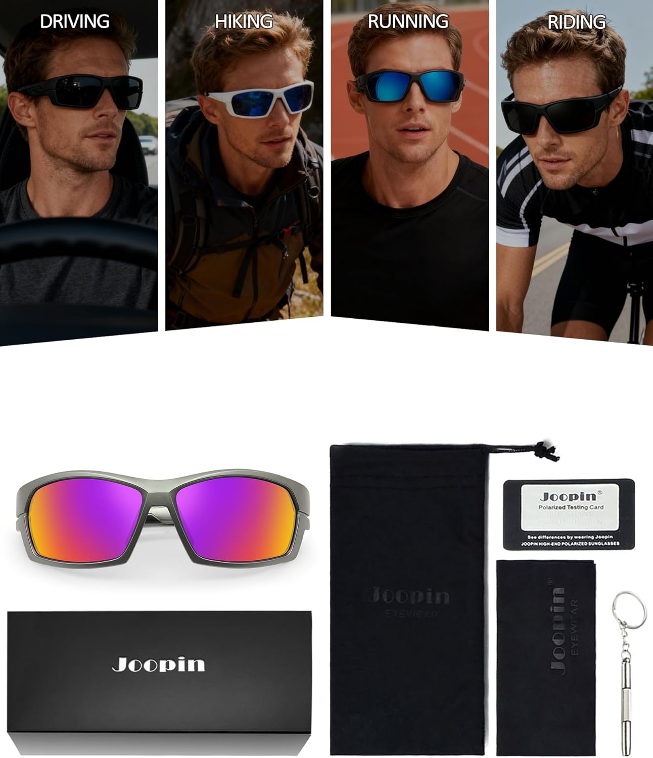 Joopin Sports Sunglasses Polarized Men Women Wrap Around Sun Glasses UV400 Protection Shades Rectangle Sunnies - Image 6