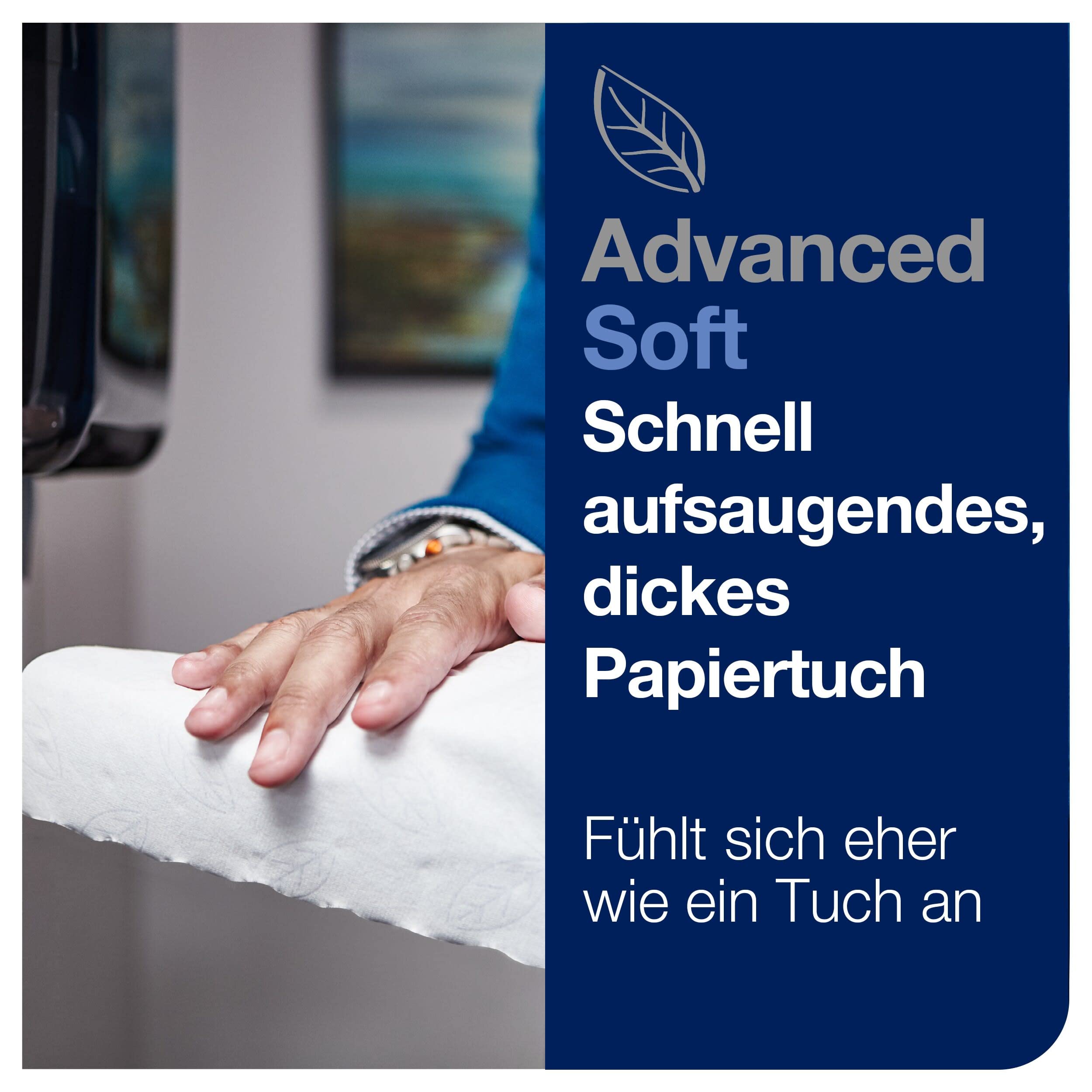Tork Matic Rollenhandtuch Advanced 290067 - H1 Papierhandtücher für Rollenhandtuchspender, weich, reißfest, 2-lagig, weiß, mit Blatt-Prägung in Grau, 1 karton = 6 rollen