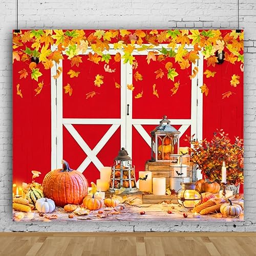 Telón de fondo grande de otoño de 10 x 8 pies, granero rojo, calabaza, arces rústicos, cosecha, granero, fondo de granero, baby shower, cumpleaños,