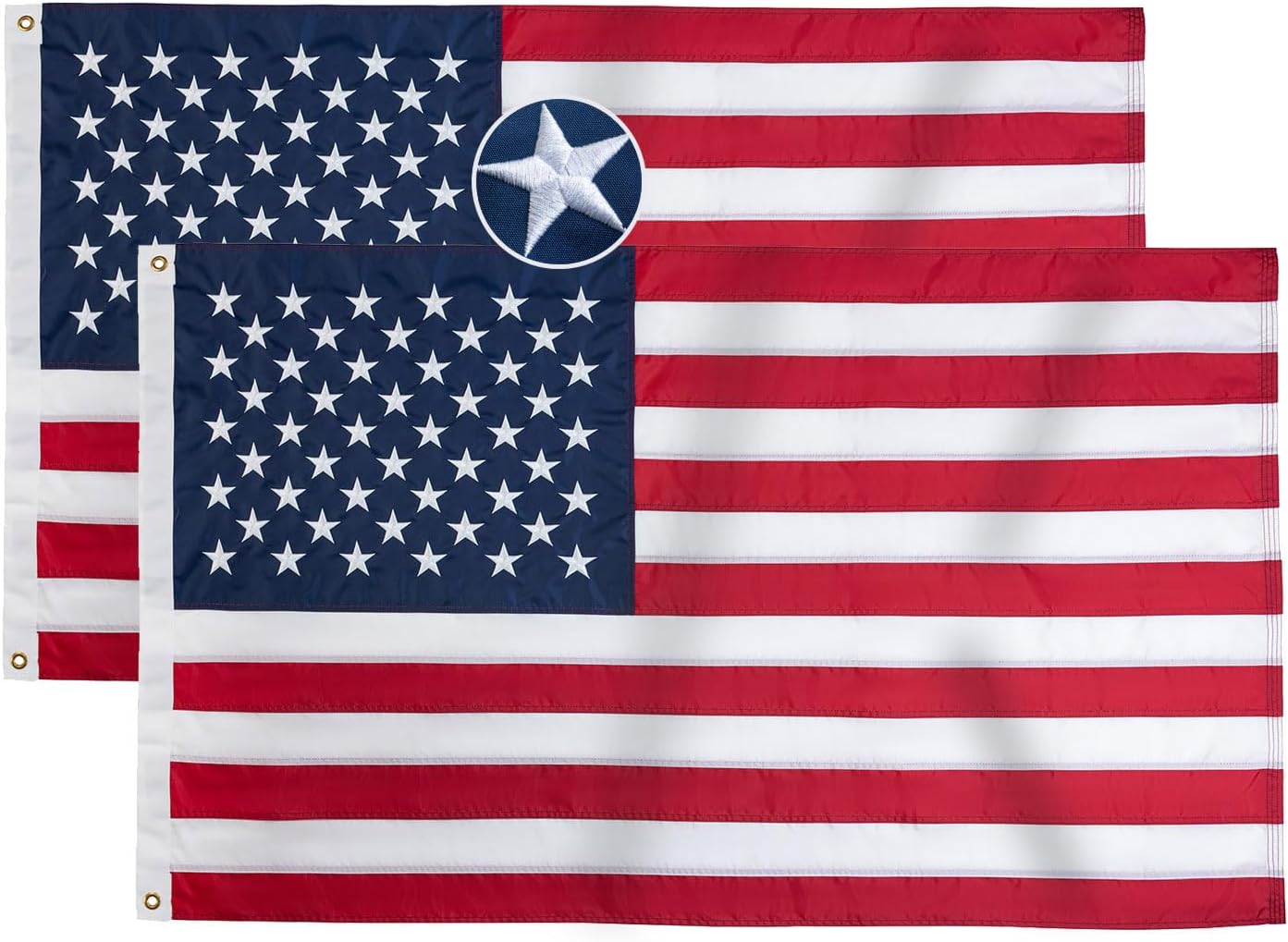 Homissor American Flag 3x5 2 Pack US Flags for Outsidek USA Outdoor Heavy Duty United States Embroidered Stars Durable Nylon for All Weather High Wind Sewn Stripes With Brass Grommets