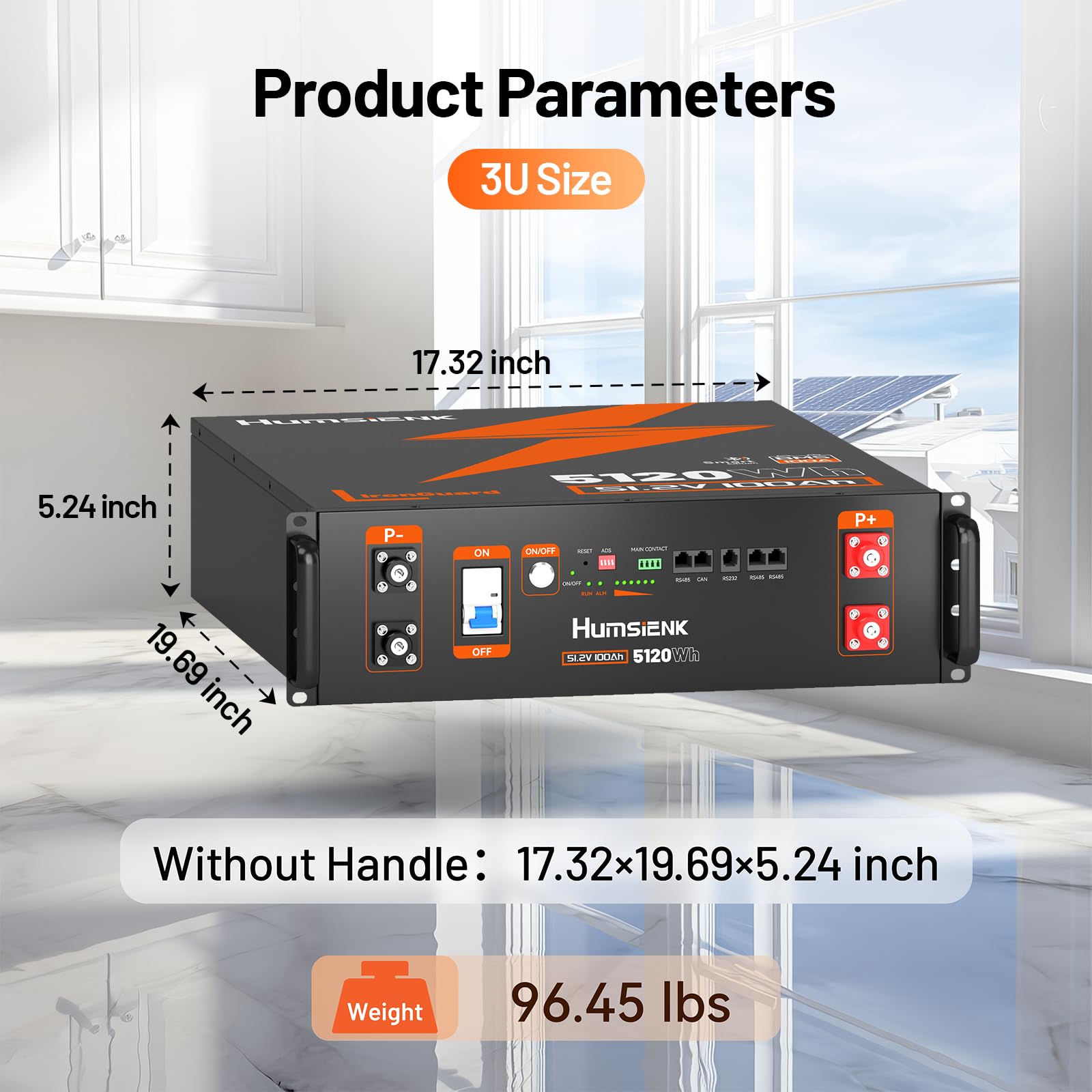 HumsiENK Akumulator LiFePO4 48V 100Ah, 5120Wh, Montaż w Szafie Serwerowej 3U, BMS 100A, Bluetooth, do Systemów Solarnych