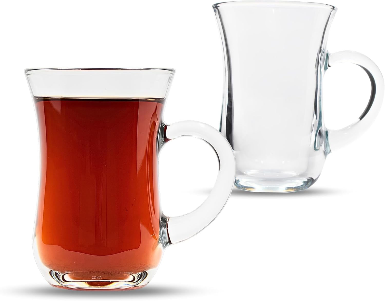 Turkish Tea Glasses With Handle - 6 pcs Tea Cups, Slim Waist Design and Thick Sole Prevent the Tea From Getting Cold, Capacity 145cc, 4 3/4 Oz, 2.5" x 4H