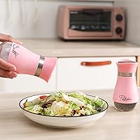 Vista 6 de Juego de salero y pimentero, acero inoxidable con botella de vidrio para mesa, RV, campamento, barbacoa, juego de 2, rosa