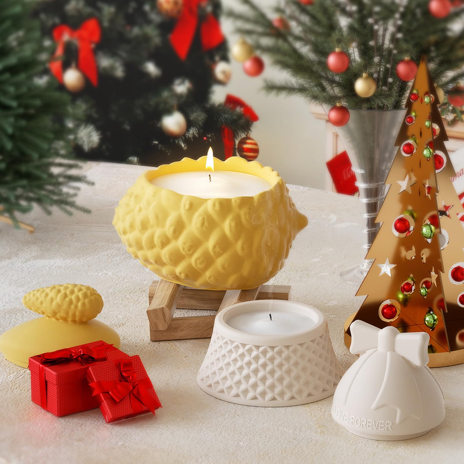 Stampo in silicone per candelabri di Natale | stampi in resina | Natale fiocchi di neve stampo in silicone | Fiocco di neve e albero di Natale stampo in resina siliconica per