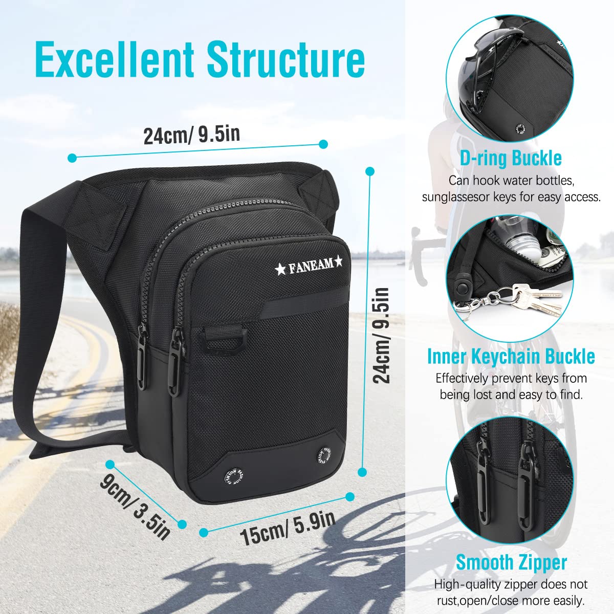 Sacoche de Jambe Moto Homme Imperméable Sac de Jambe Tactique Sacoche de Cuisse Moto Femme avec Sangle Réglable et Amovible, pour Moto, Cyclisme, Randonnée, Pêche