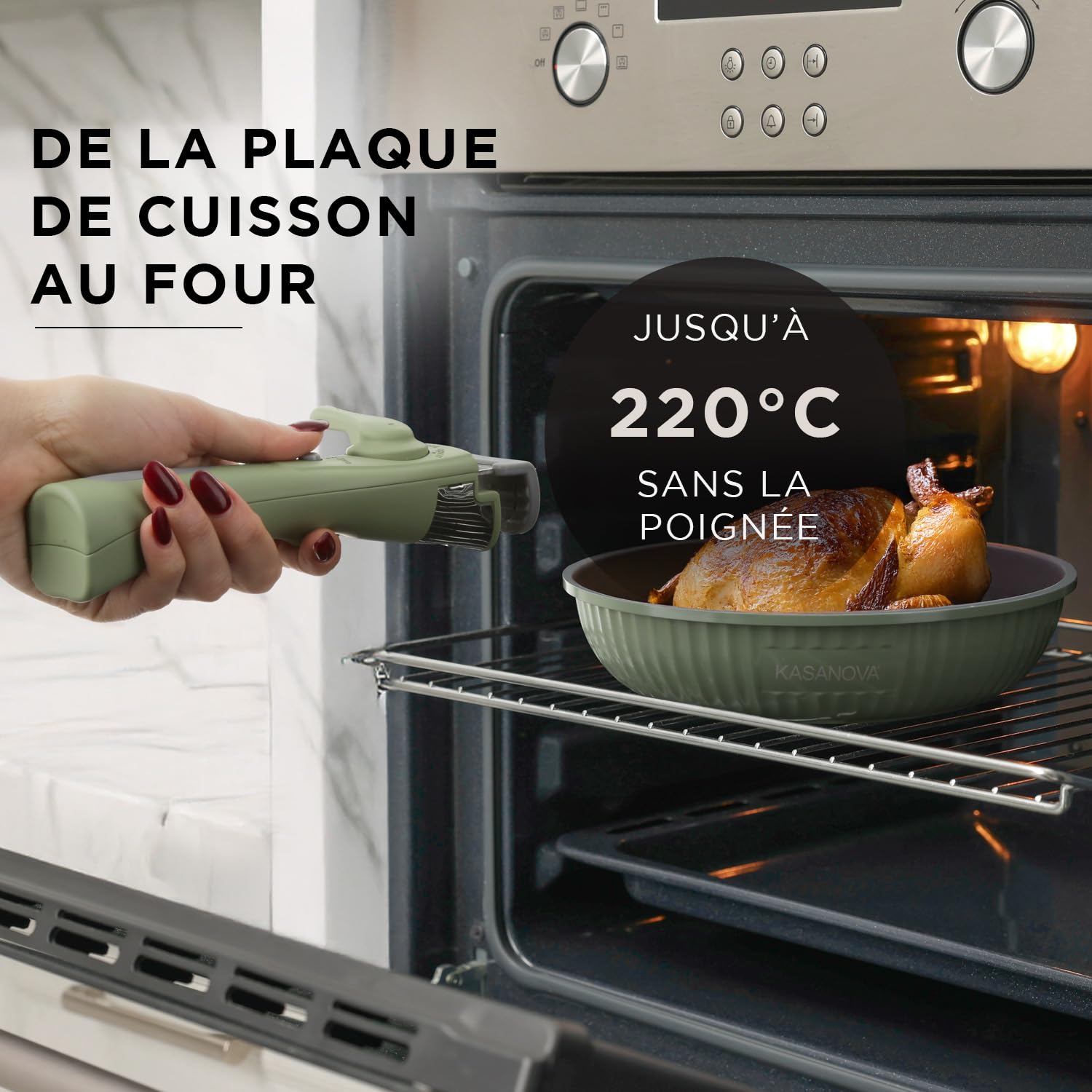 KASANOVA Batterie de cuisine 9 pièces Eaziclip, Set de casseroles induction avec revêtement céramique et poignées amovibles pour utilisation au four, Batterie antiadhésive avec couvercles (Vert)