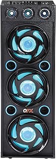 QFX SBX-412300BT TWS Bluetooth Triple 12â€ Woofer Triple 1â€ Tweeter Recording High-Performance PA Cabinet Speaker with 10-Band Graphic EQ, 2 Microphone Inputs, Guitar Input, and AUX Input, Blue