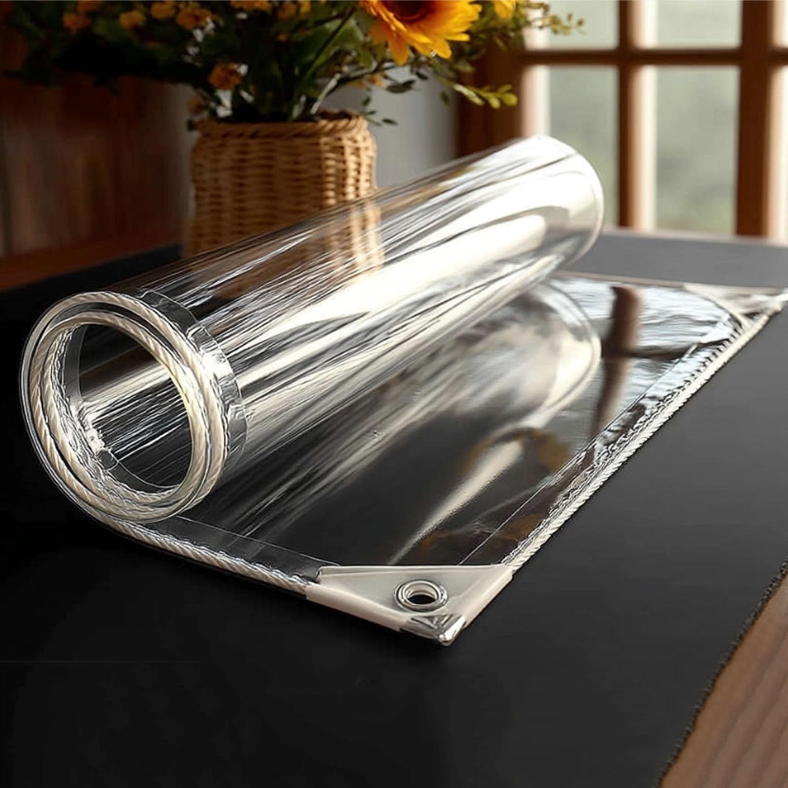 FENGSHOUU Transparent Tarpaulin,365 g/m² Clear PVC Tarp,with Eyelets,Waterproof Windproof Tear Resistant,for Garden Gazebo Patio Plants Greenhouse Chicken,with Rope (2.8m x 3.6m)