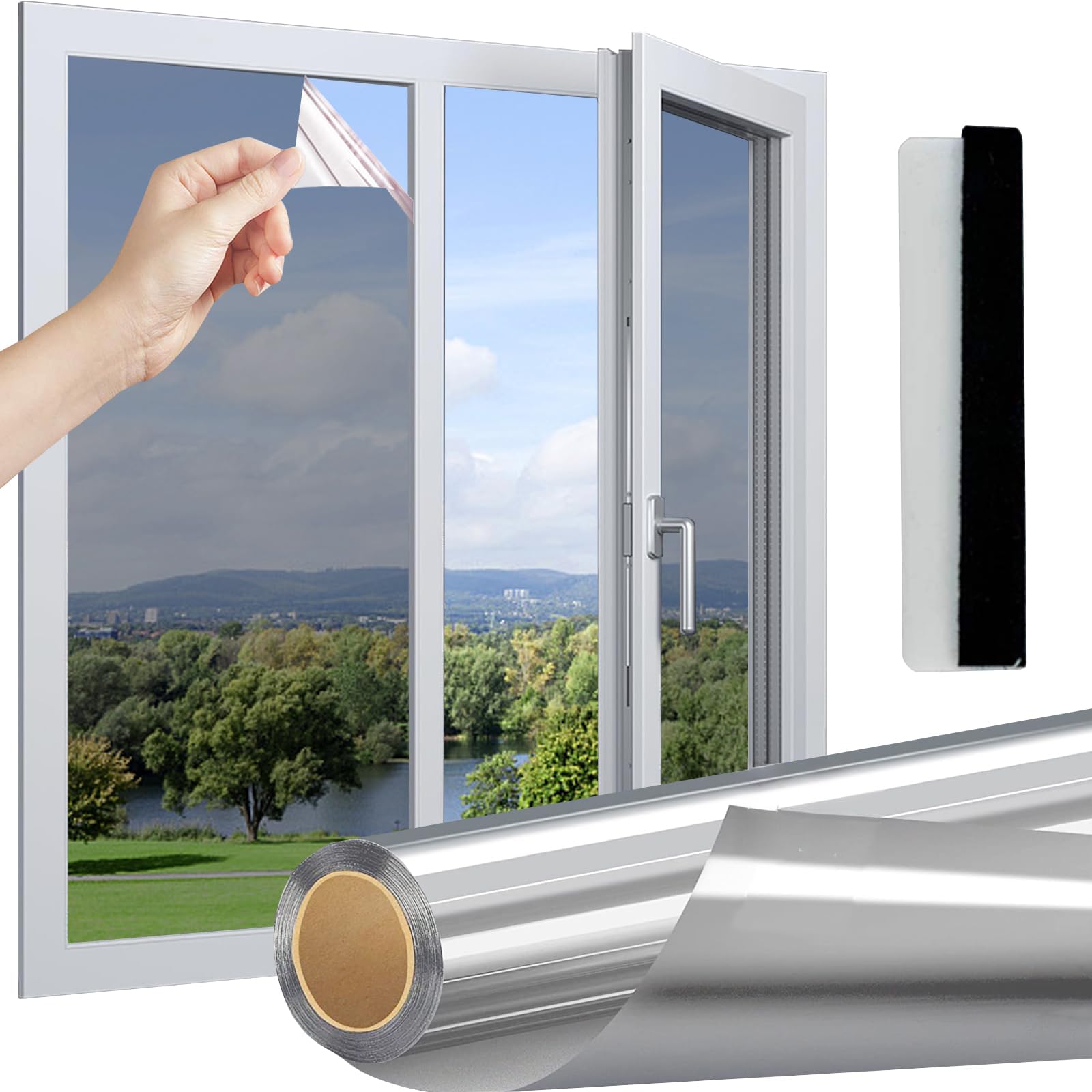 Pellicola per finestre Pellicola Privacy Piume colorate Finestre Vetri-Autoadesive Pellicola Privacy per Finestre Anti-UV per Soggiorno Cucina Home Office 44,5x300 cm