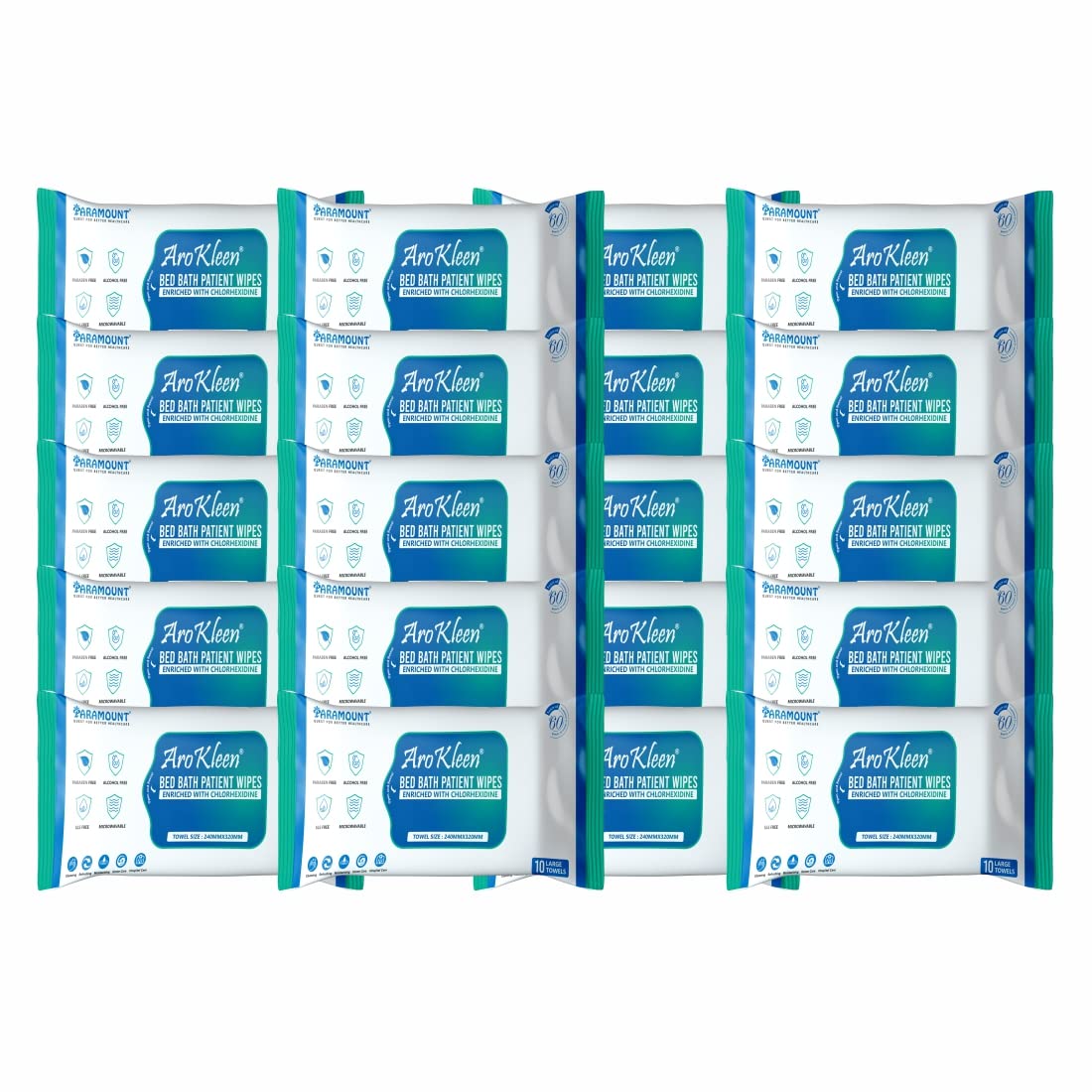Aro Kleen 200 Count E Large Size Bed Bath Wipes With Aloe Vera & Vitamin E, Adult Wet Wipes, Adult Bath Wipes, Anti Bacterial, Cleansing Towels, Refreshing Sponge Bath Towel, For Men & Women-Pack Of 20