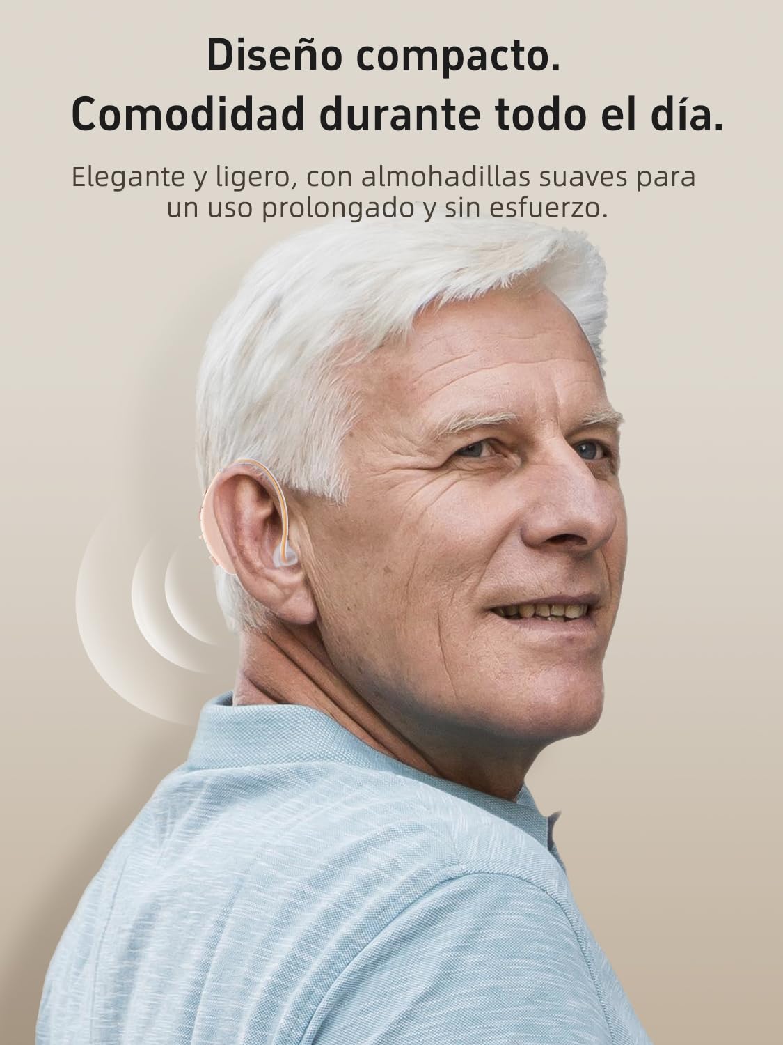 Dispositivo de audio recargable con cancelación de ruido, volumen ajustable, chip inteligente y estación de carga, discreto en el oído,Amplificadores de sonido para personas mayores (2, Beige)