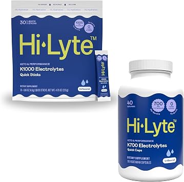 Hi-Lyte Hydration Bundle - Keto K1000 Unflavored Electrolyte Packets 30 Servings and Keto K700 Elecrolyte Capsules 120 Caps