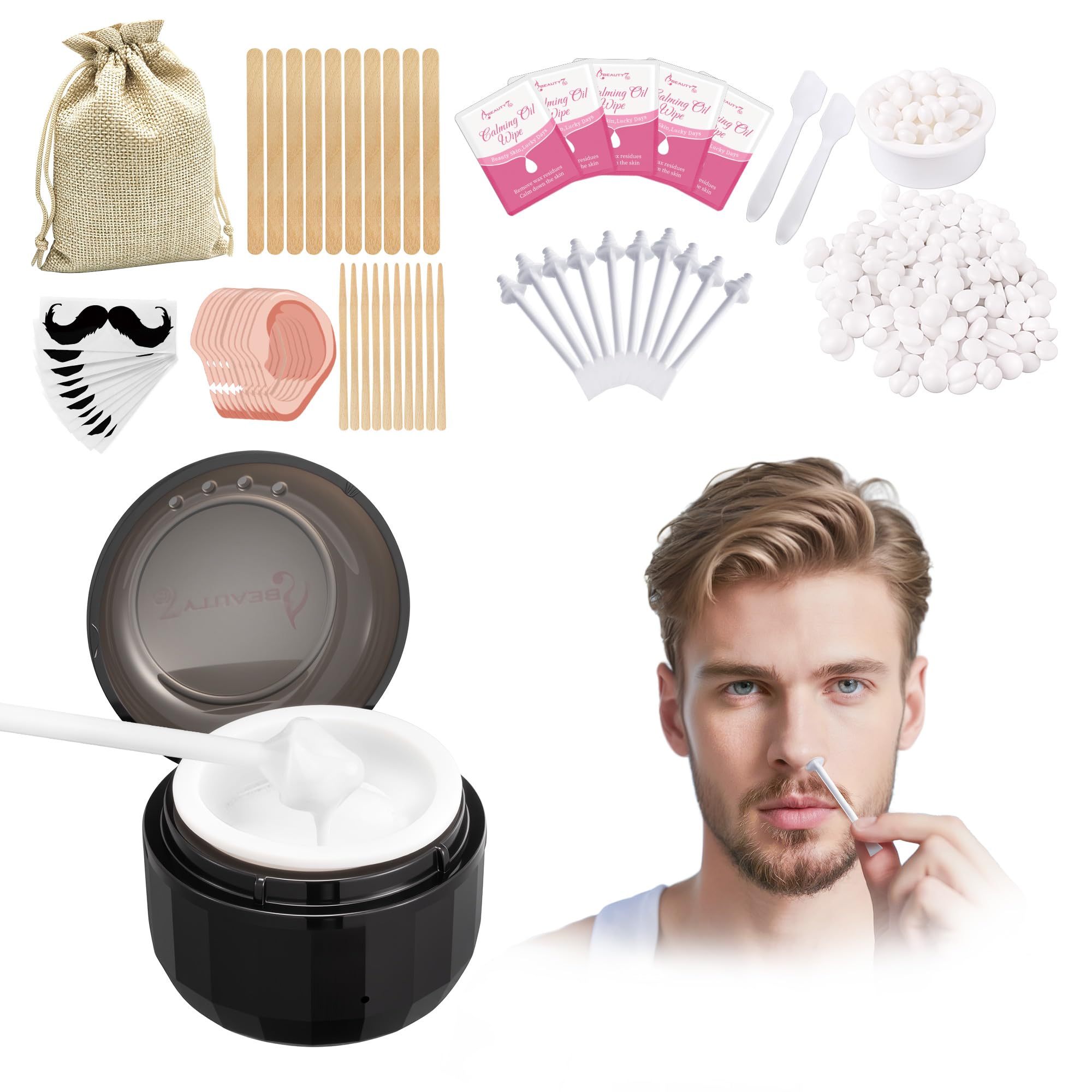 Beauty7 Nose Wax Kits Nasen Waxing Set Nasen- und Ohrenhaarentfernung Mini Wachswärmer Nasenwachs Set Mini-Tragbarer Wachswärme mit Wachsperlen einweg-nasenhaar-wachs-kit mit Applikatorstifte