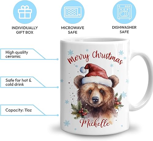 Vista 128 de Hyturtle Regalos personalizados para amantes de las ardillas, con sombrero de Papá Noel, taza de café de cerámica con nombre personalizado, taza