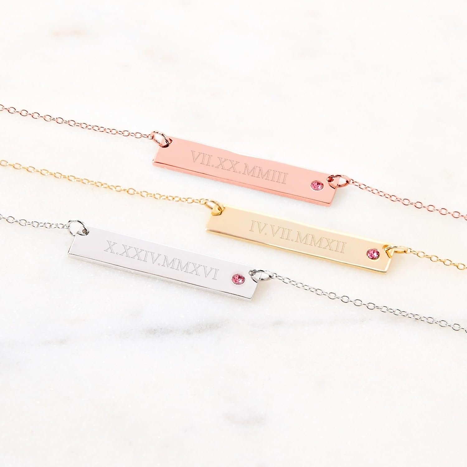 Custom Engraved Gold Roman Numeral Date Birthstone Necklace - Personalized Necklace for Her - Gift for Girlfriend - Birthday Gift - Graduation Gift - Gifts for Mom