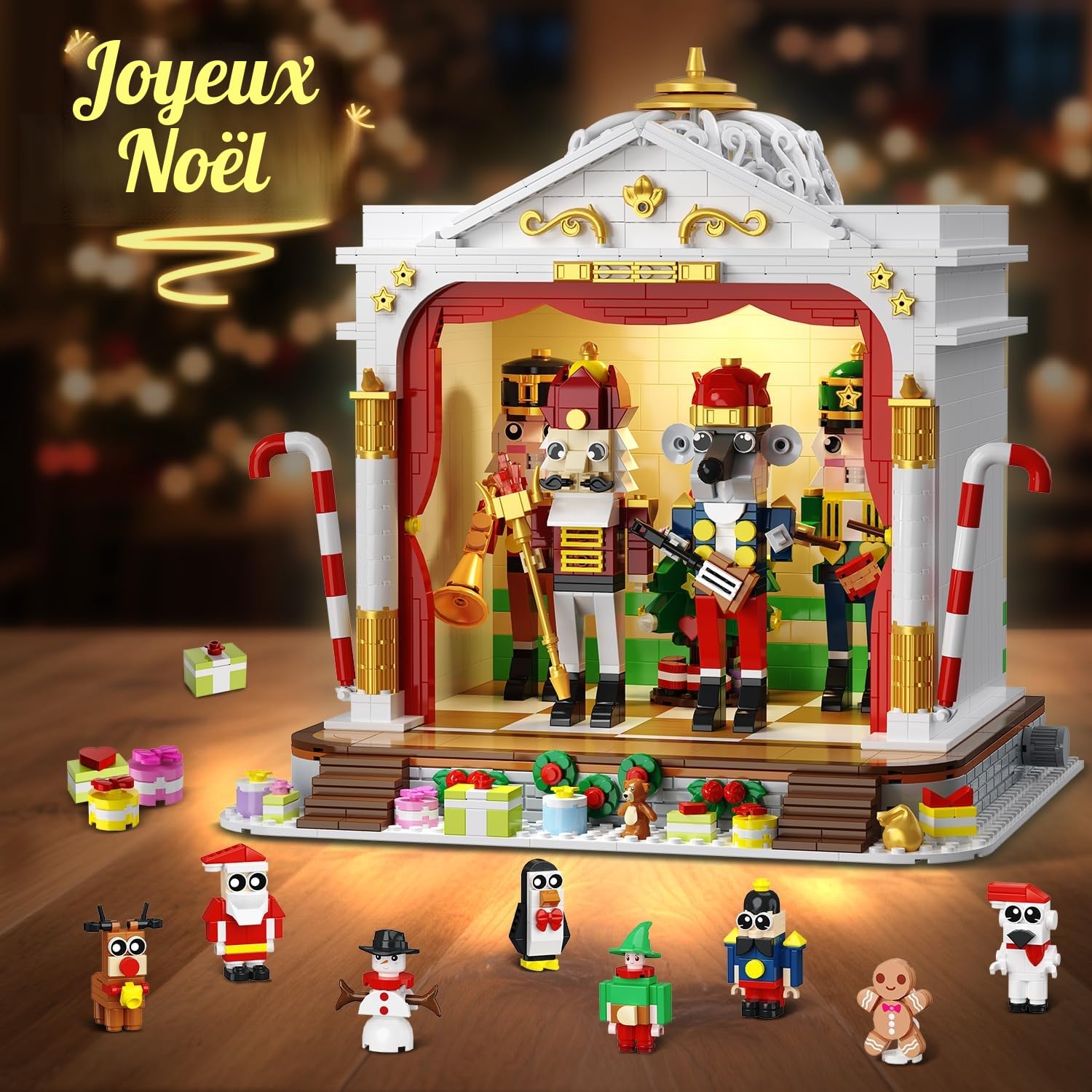 HOGOKIDS Calendrier de l’Avent 2025 Théâtre de Noël avec Lumière, Calendrier Compte à Rebours 24 Jours, Mini Blocs 3,6cm avec 4 Casse-Noisette & 8 Minifigures, Cadeau pour Adultes Filles Garçons 10+
