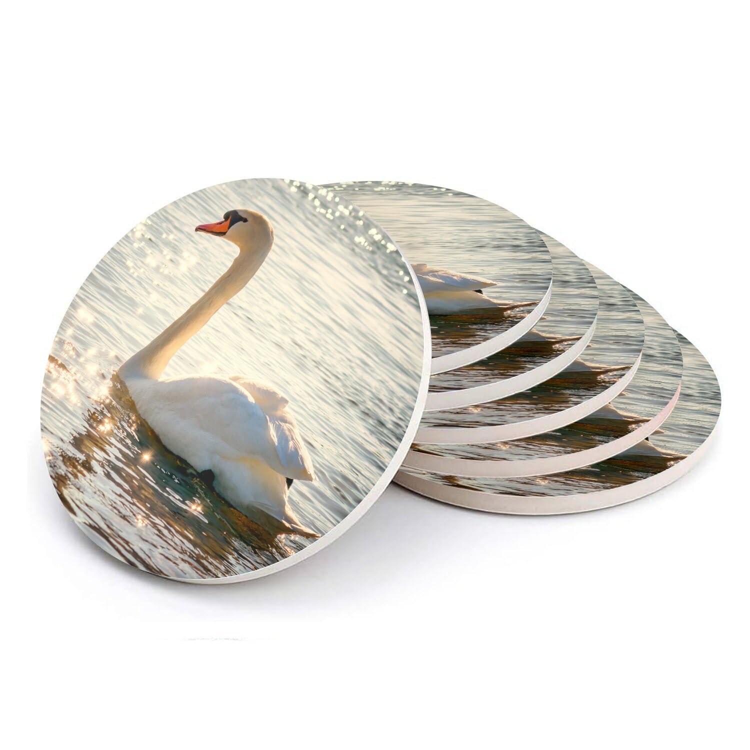 Sous verre ronds en céramique idée cadeau originale lot de 6 sous-verres nature cygne