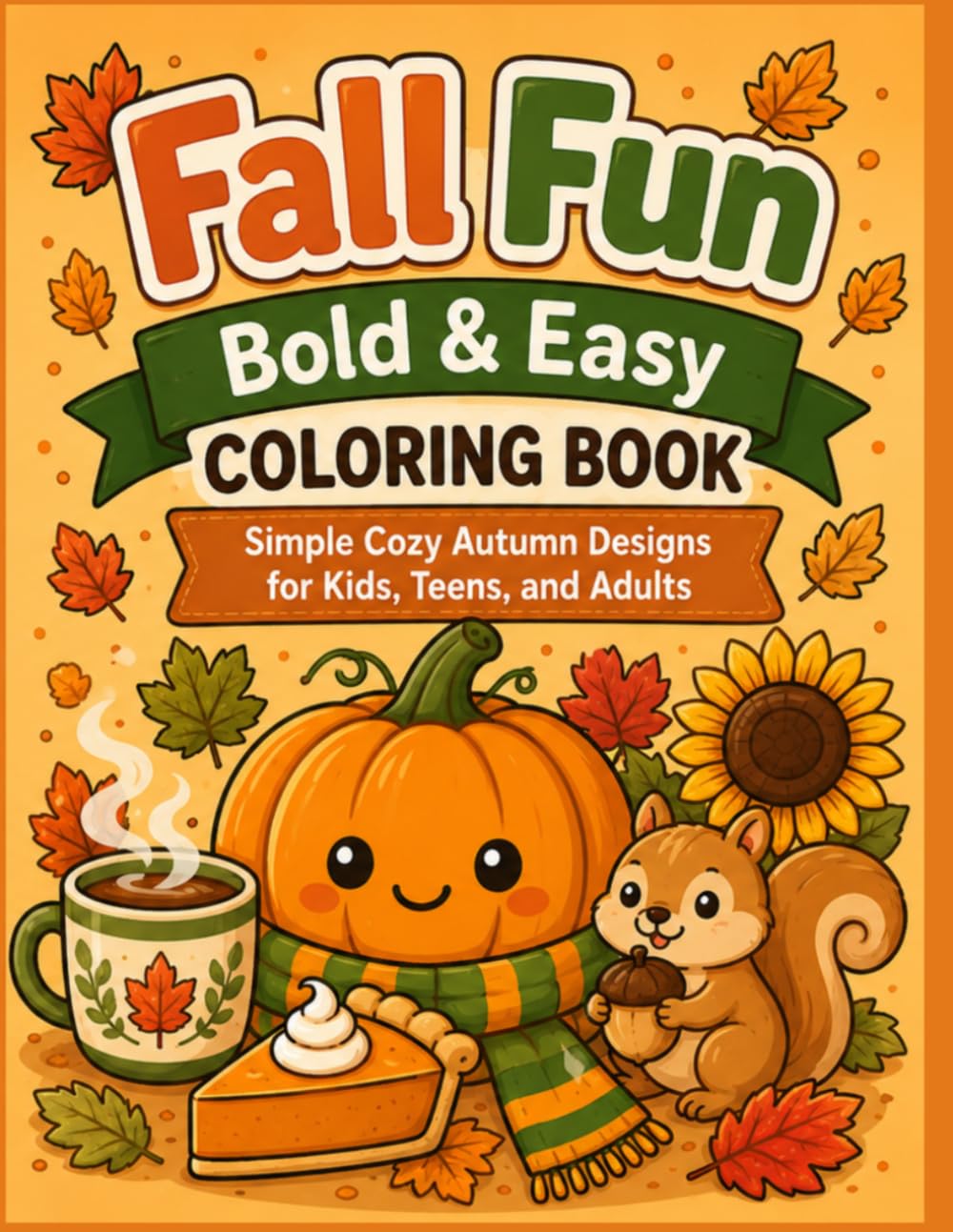 Fall Fun Bold & Easy Coloring Book: Simple Cozy Autumn Designs for Kids, Teens, and Adults