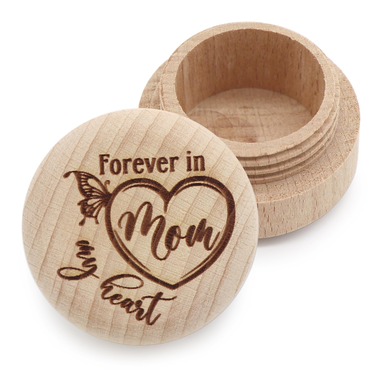 Liannan Heart-shaped Natural Wood Memorial Keepsake Box, Personalized In Memory Of Loved One, Bereavement Gift Box, 2" Diameter x 1.4" Thickness