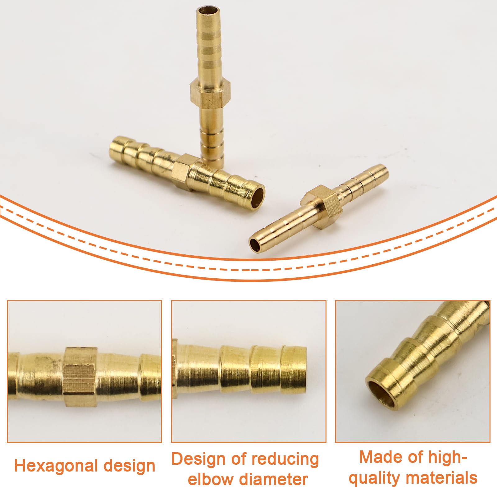 Henxing Slangverbinderset, 20 Stuks Slangverbindingsstuk van Messing 6/8/10/12 mm met 20 Slangklemmen voor Luchtleiding, Waterleiding, Brandstofleiding, Olieleiding