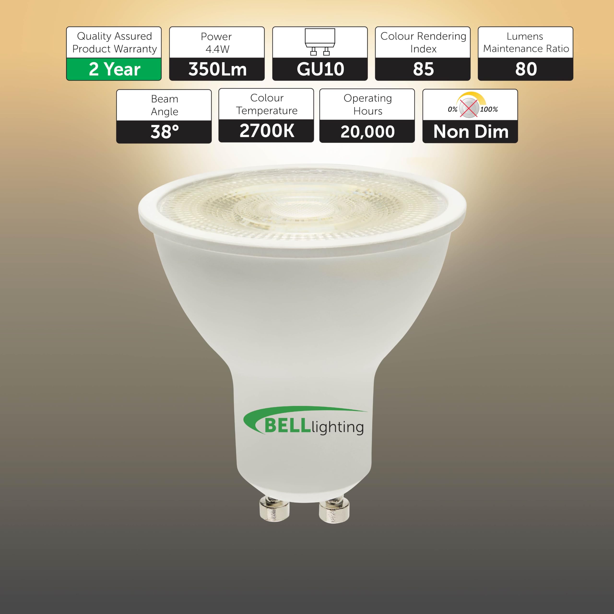 BELL Lighting GU10 LED Bulb 5 Pack, Warm White - 2700k - Image 2