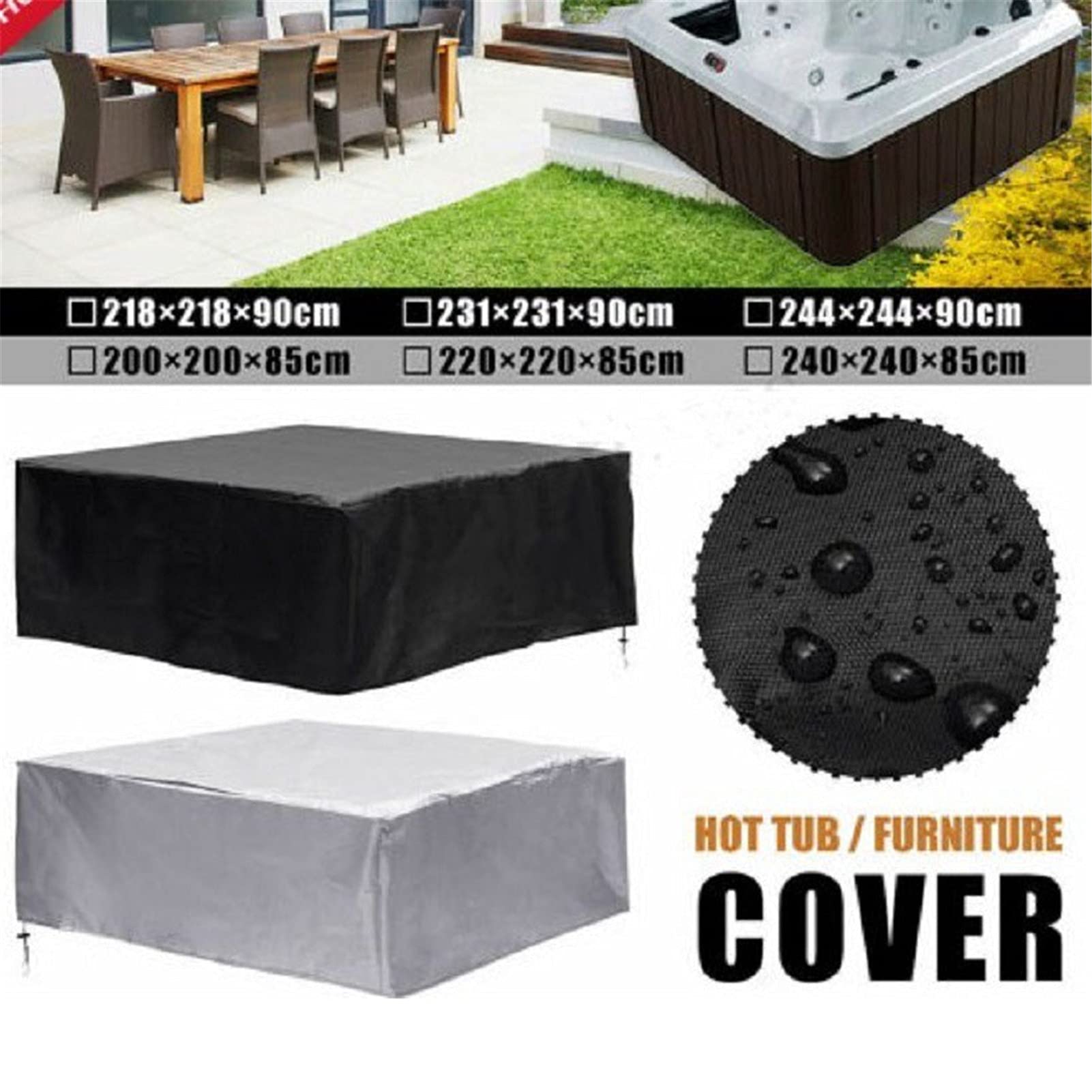 Copertura per vasca idromassaggio 100% protezione UV antipolvere per Gar Jacuzzi English Sle Nero 240 x 240 x 85 cm & Resint