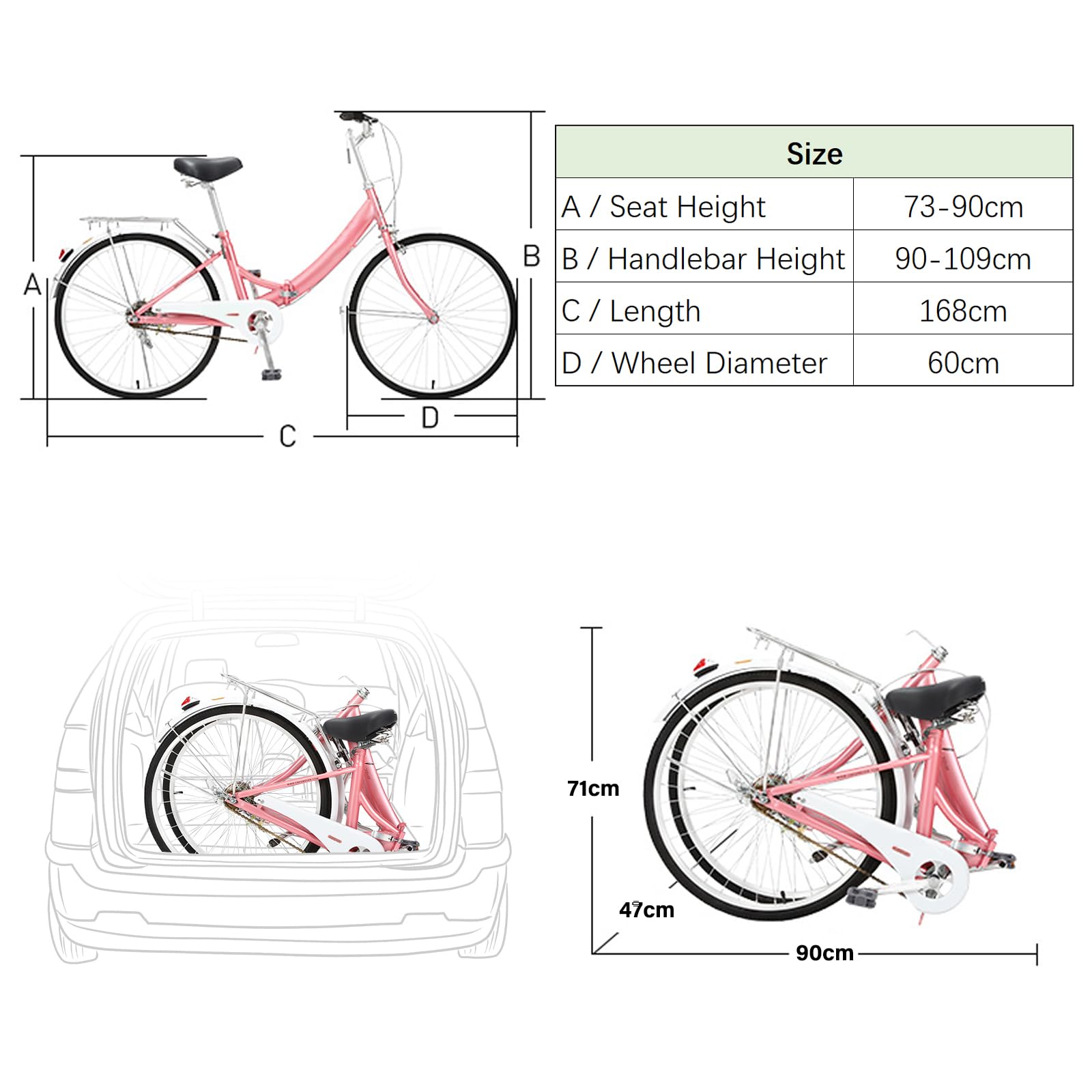 Amazon | 折りたたみ自転車、24インチ大人用折りたたみ自転車ハンドル