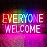 Everyone is Welcome Here Neon Sign, Dimmable Classroom Neon Sign Lights for Wall Decor, USB Positive Affirmation LED Neon Light, Welcome Signs for Classroom Teacher Gifts Rainbow Pride Diversity Decor